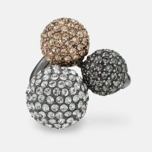 Stella & Dot Soiree Trio Pave Ball Cocktail Ring Adjustable